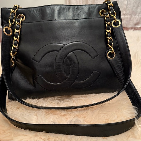 CHANEL Handbags - CHANEL Black CC Logo Shoulder Bag with Gold Chain Trim